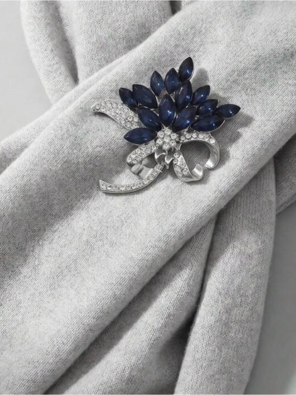 Blue Crystal Floral Ribbon Brooch - Picture 2 of 3